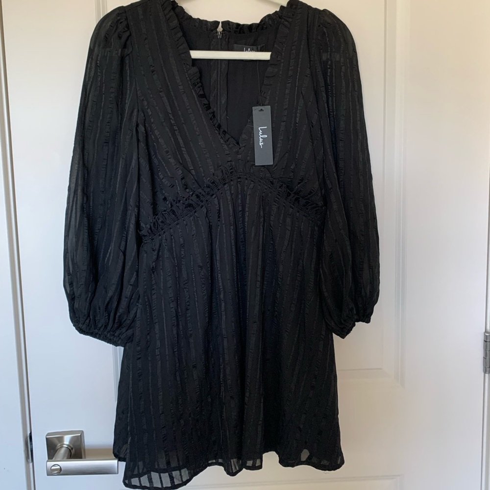 Lulus Forever In My Heart Black Striped Balloon Sleeve Mini Dress
